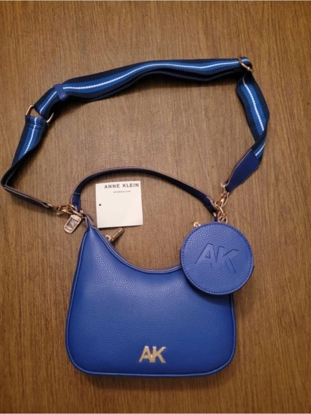 Anne Klein Royal Blue Pebbled Leather Crossbody with Coin Pouch